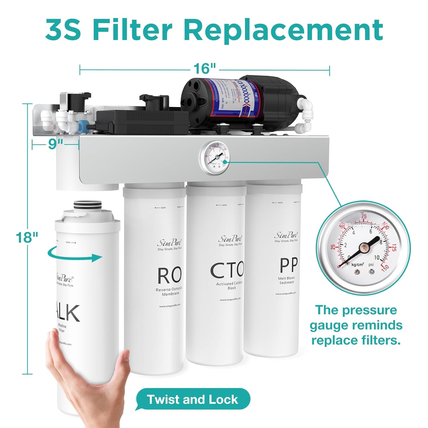 SimPure T1-400 UV Under Sink 8 Stage Tankless Reverse Osmosis RO Water Filter System 400GPD